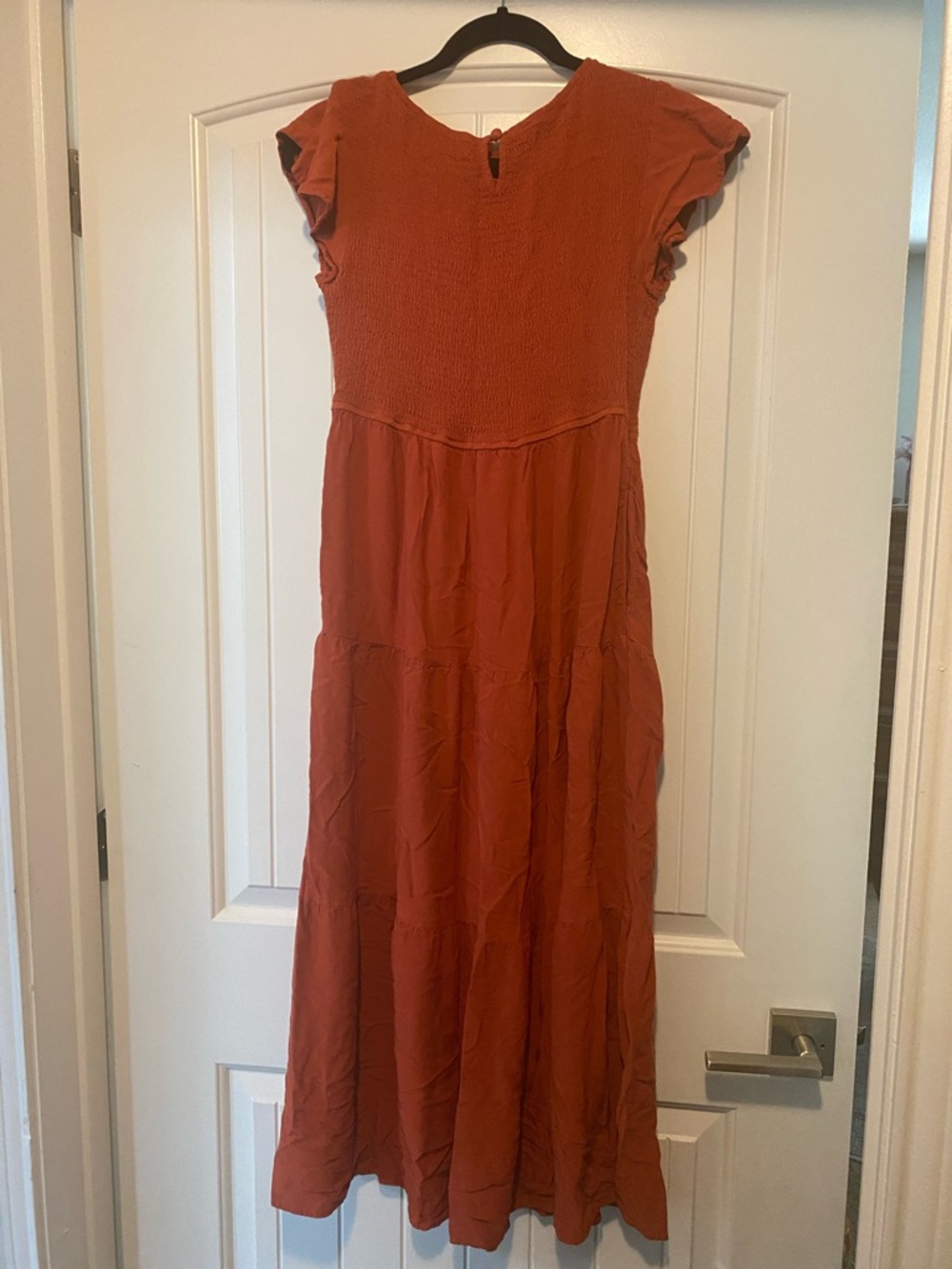Rust Tiered Maxi Dress with Smocked Bodice - Picture 2 of 3